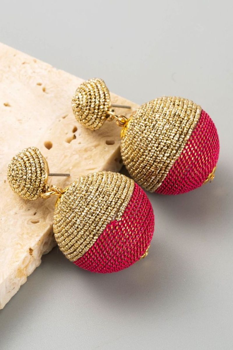 Festive Sphere Earrings Pink- 18K Gold Plated