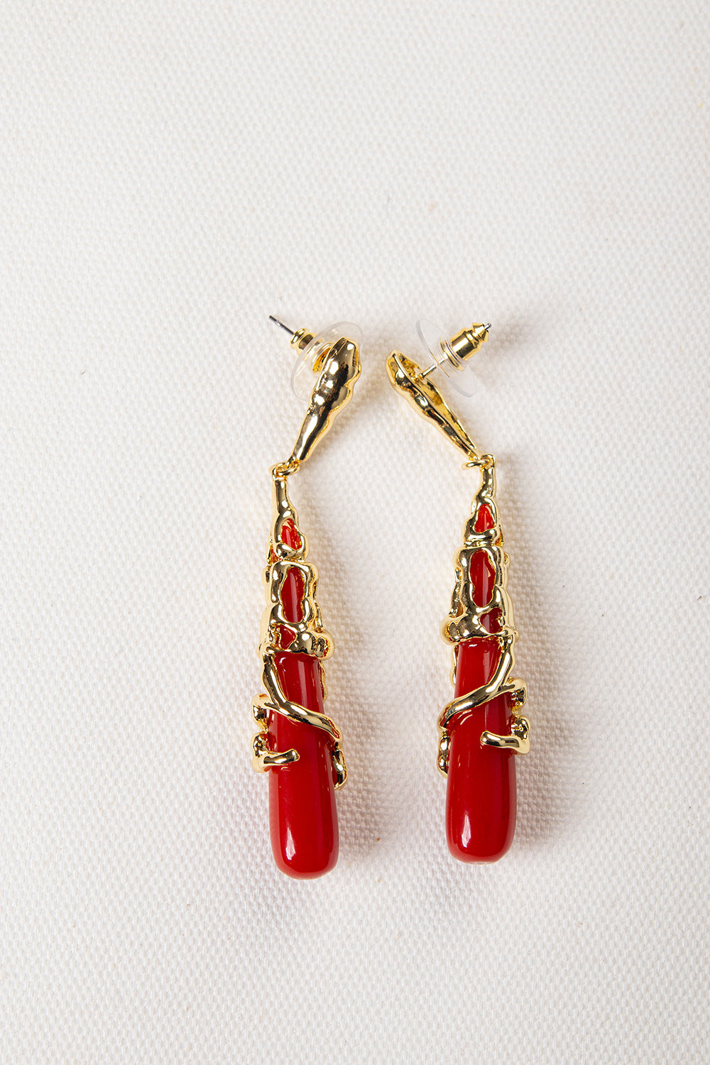 Red Drop Earrings- 18K Gold Plated