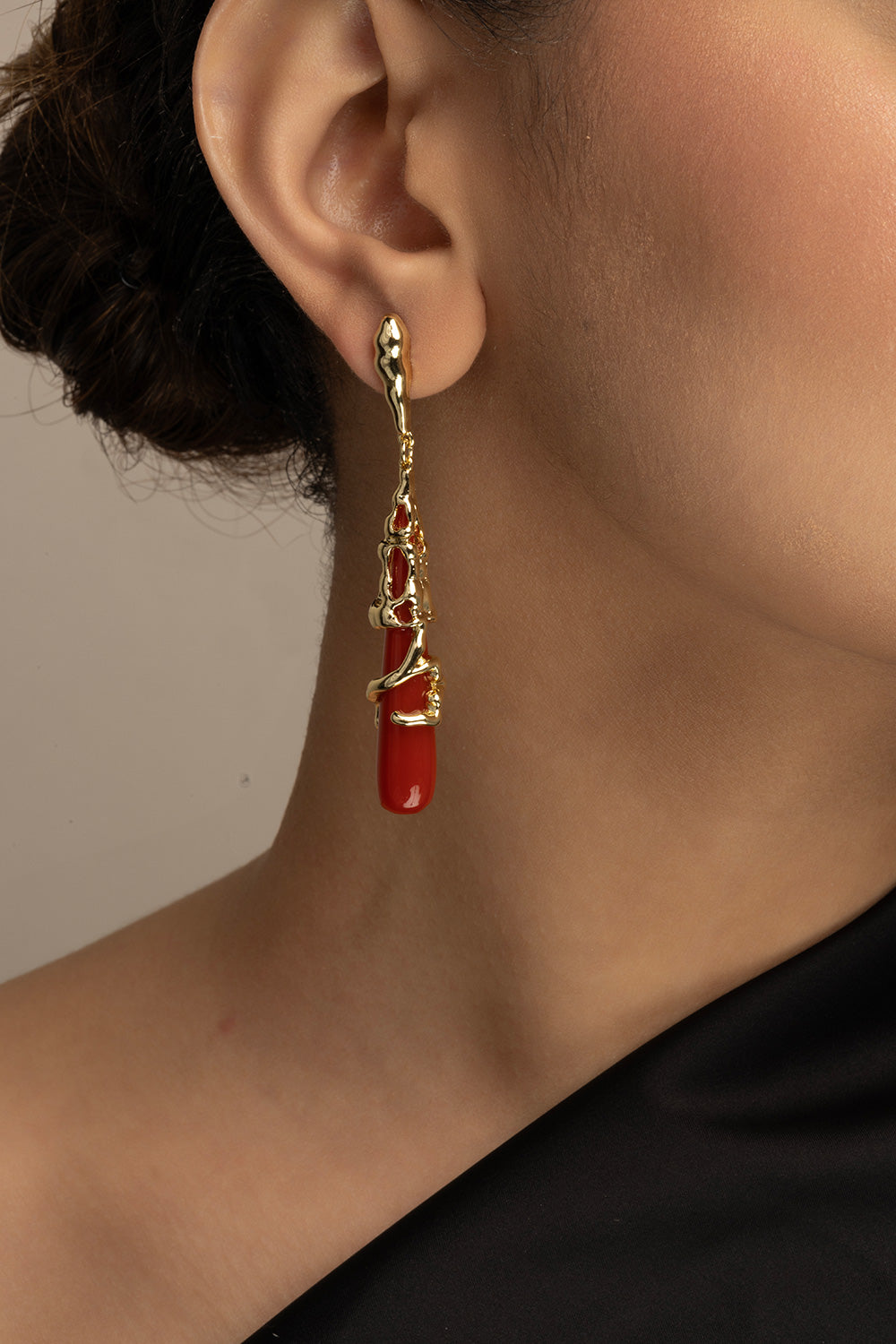 Red Drop Earrings- 18K Gold Plated