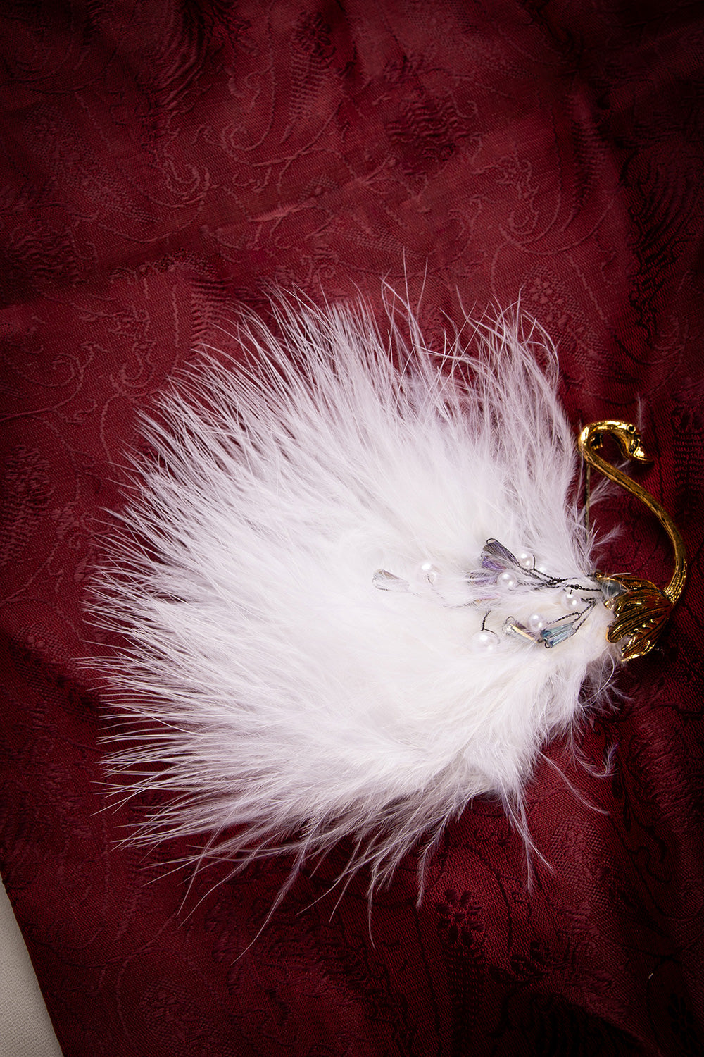 Retro Feather Swan Brooch - White