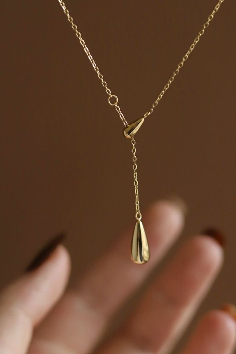 Water Droplet Pendant Necklace- 18K Gold Plated