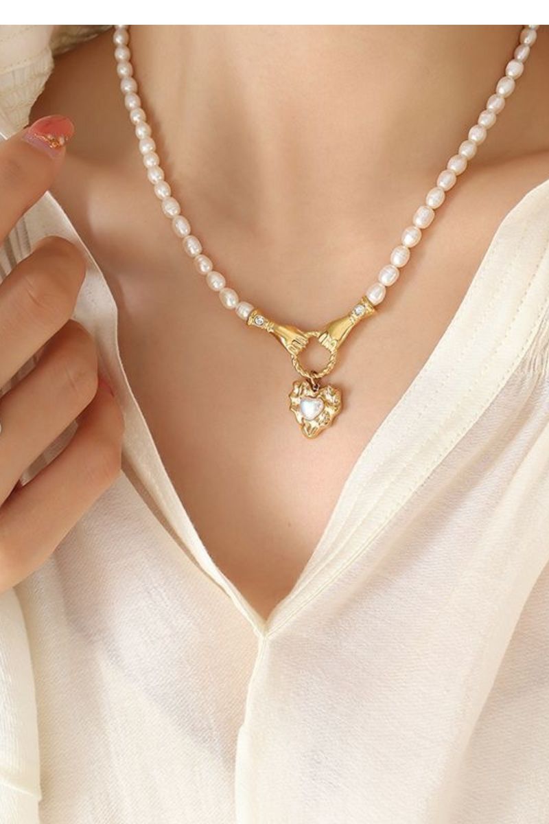 Hands of Love Pendant Necklace with Lustrous Pearls